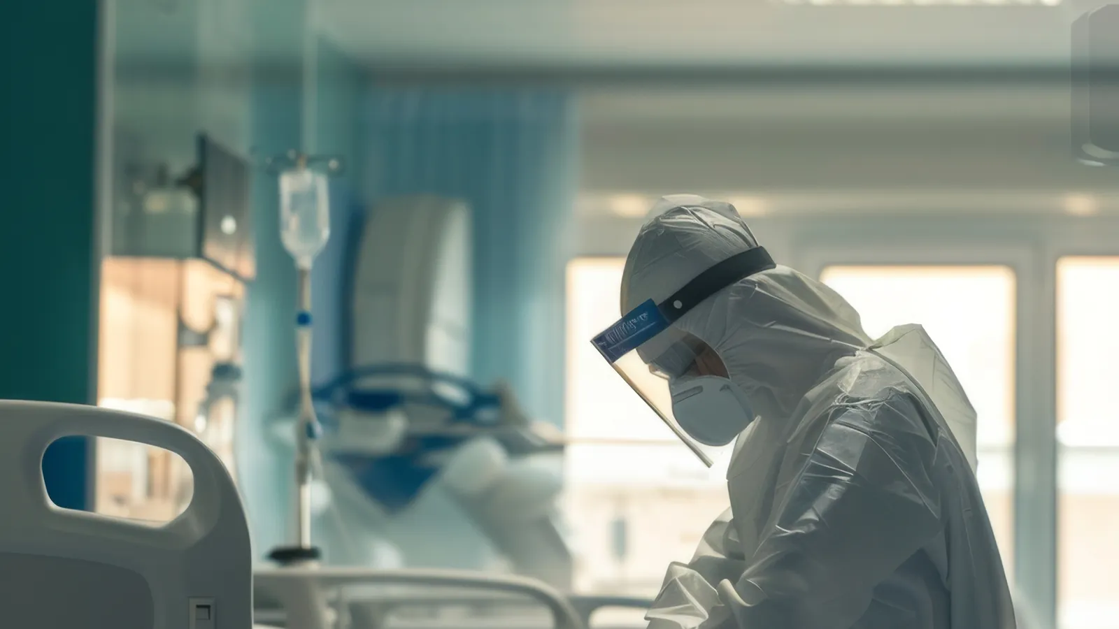 Healthcare worker disinfecting a hospital room