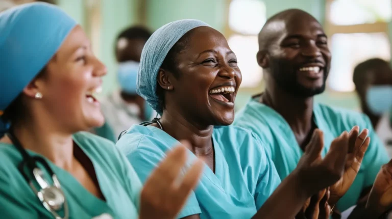 Hospital staff enjoying an infection-control training session