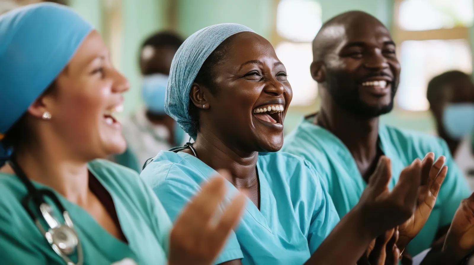 Hospital staff enjoying an infection-control training session